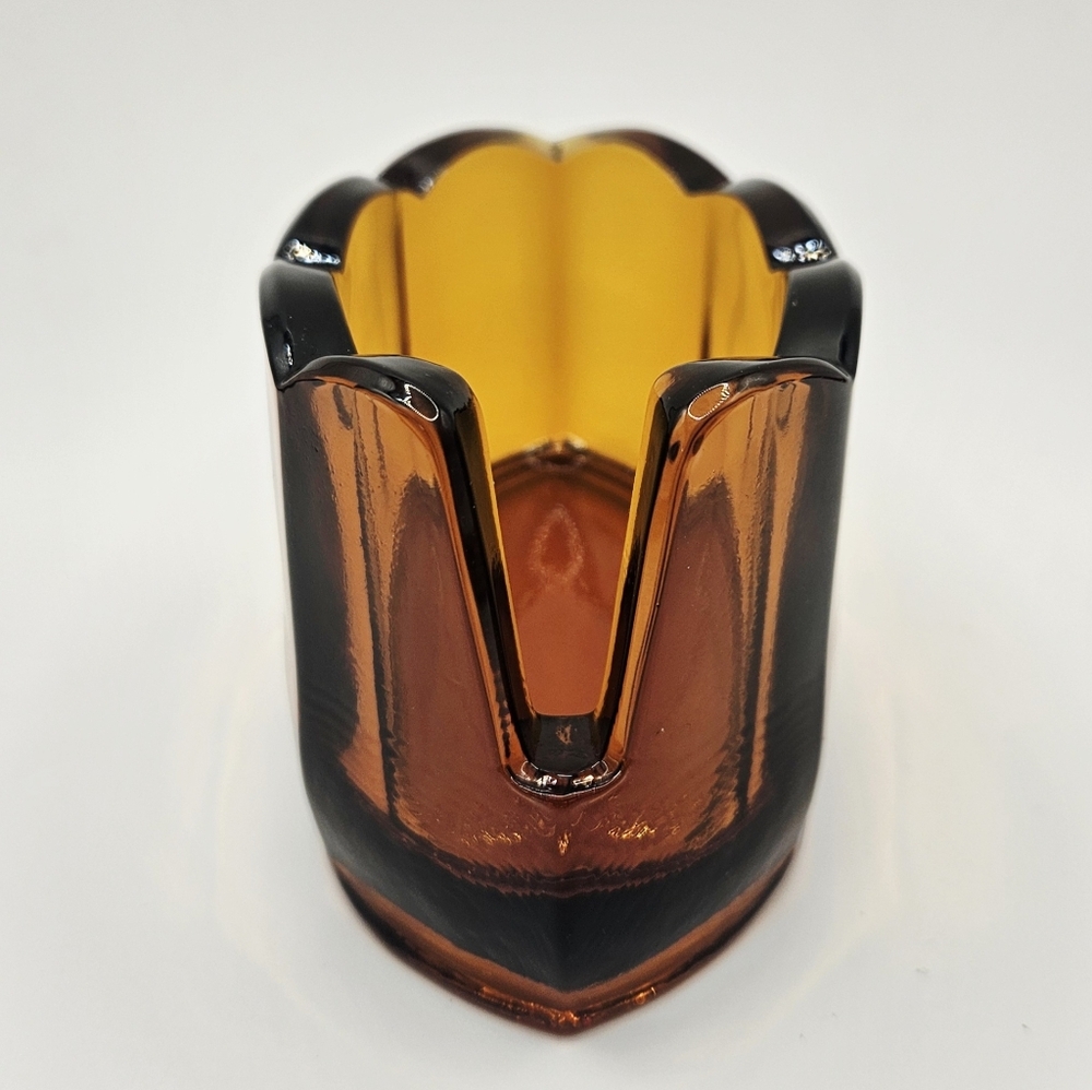 Vintage Fenton Clamborn Glass Spoon Holder Mule Shoe Amber Mid Century MCM